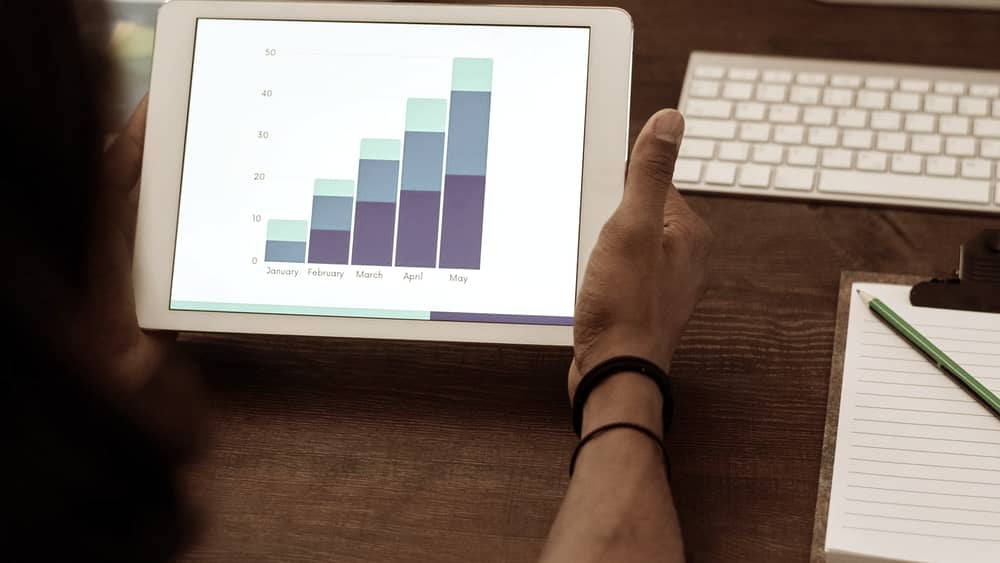 Person reviewing statistical graphs on a tablet